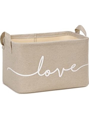Ocean Home Textile Bej Love Baskılı Dikdörtgen Sepet //30X21X18