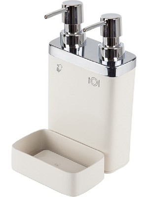 Primanova Viva Bej Plastik 2'li Süngerli Mutfak Sıvı Sabunluk Şık Tasarım ve Kolay Kullanım