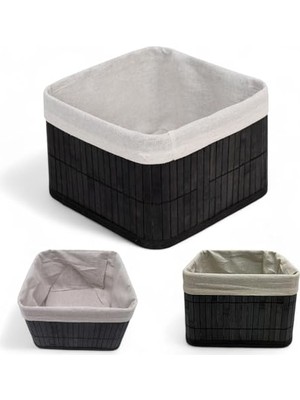 Deconox Bambu Çok Amaçlı Saklama Kutusu Düzenleyici Kare Organizer, Dekoratif Bambu Düzenleyici Siyah (20X20X13CM)