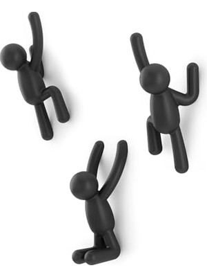 Umbra Buddy Kanca, Ceketler, Şallar, Çantalar, Sırt Çantası, Havlular ve Daha Fazlası Için Dekoratif Duvar Askısı, 3'lü Set, Siyah