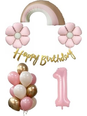 Retro 1 Yaş Papatya Temalı Kız Bebek Konsept Doğum Günü Seti