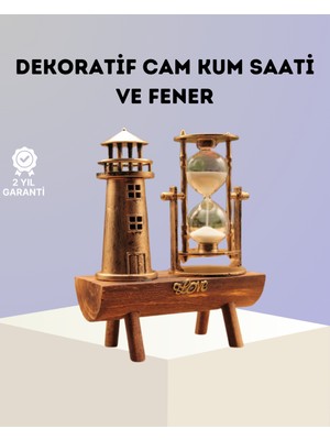 Dekoratif Ahşap Kum Saati ve Deniz Feneri Figürlü Masa Süsü – Şık ve Fonksi - IS002Y-7RH84