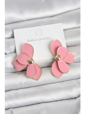 Clariss Pembe Mineli Lotus Model Pirinç Kadın Küpe