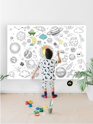 (PSTER21320) Galaksi, Uzay, Gezegenler Eğitici Dev Boyama Kağıdı, Çocuklar Için Aktivite Boyama Rulosu (90X130CM)