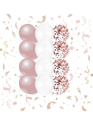 Patladı Gitti 12 Inc Rose Gold Beyaz Konfetili 10 Adet