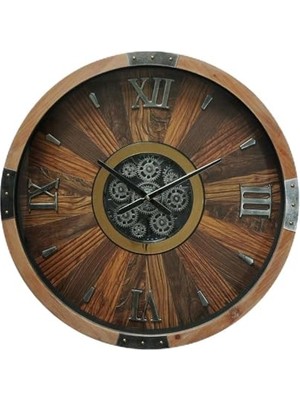 CRK-842 Premium Ahşap Ithal Dönen Çarklı Roma Rakamlı Otantik Kadranlı Ceviz Duvar Saati 63,5X63,5X8,5 cm
