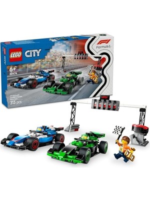 LEGO City Vcarb ve Sauber Yarış Arabalı F1 Gridi Oyuncak Araç Seti 60474-6 Yaş ve Üzeri Kız ve Erkek Çocuklar Için F1 Araba Oyuncağı ve 2 Sürücü Minifigürü Içeren Araç Seti, Hediye Fikri (313 Parça)