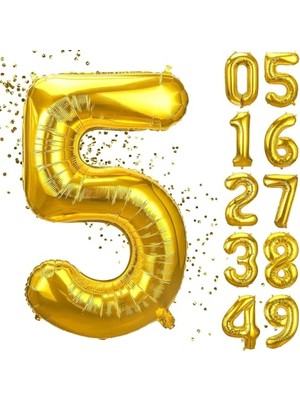 5 Yaş Doğum Günü Rakamlı Balon Yaş Günü Gold Renk Uçan Balon 102 cm Doğum Günü ve Parti Dekorasyonu Büyük Boy Folyo Balon 40 Inç - 102 cm Doğum Günü Dekorasyonu Balon Yaş Sayı Helyum Balon 5 Rakamı