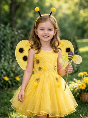 Parti Adresi Çocuk Arı Kostüm Aksesuar Seti - Kanat + taç + Asa