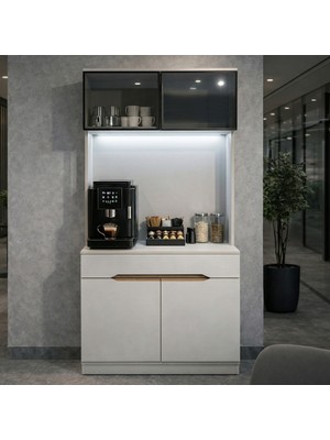 Eymense Modi Kahve Köşesi Mutfak Dolabı Camlı Çok Amaçlı Dolap Ledli Raflı Aytaşı 1 Modüllü