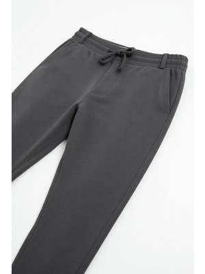 Tudors Erkek Slim Fit Pamuklu Gri Jogger Pantolon Beli Bağlamalı Çift Cepli Katlamalı Paça