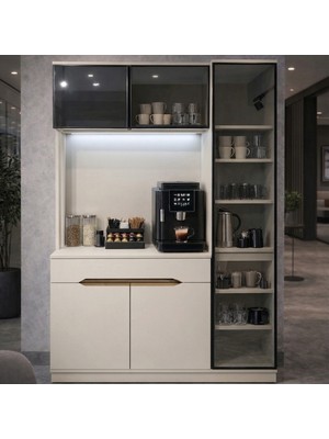 Eymense Modi Kahve Köşesi Mutfak Dolabı Camlı Çok Amaçlı Dolap Ledli Raflı Aytaşı 2 Modüllü