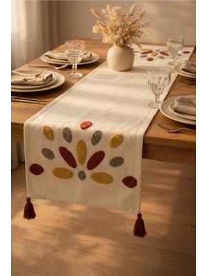 Shopyteks %100 Pamuk Keten Bohem Punch Nakışlı Masa Runner – 30X140 cm Zarif ve Doğal Sofra Dekorasyonu