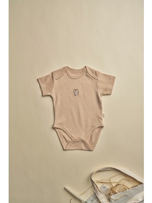 Oh la la Koala For Little Ones Bej Sincap Nakışlı Kısa Kollu Çıtçıtlı Bebek Body