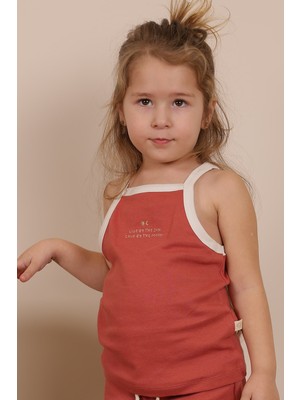 Oh la la Koala For Little Ones Koyu Turuncu Askılı Nakışlı Kız Çocuk Üst