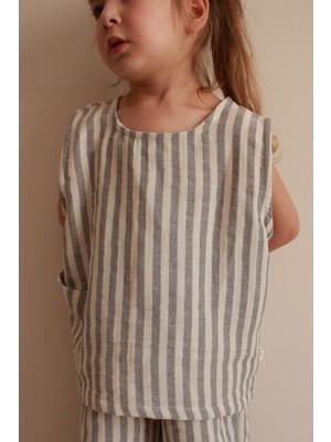 Oh la la Koala For Little Ones Gri Çizgili Asimetrik Cep Detaylı Atlet