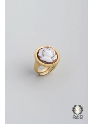 So CHIC Cameo Italiano Beyaz Gül 18 Ayar Sarı Altın Kaplama Ayarlanabilir Gümüş Yüzük