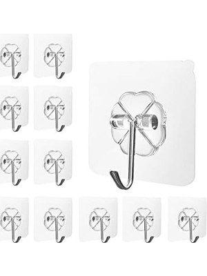 Nisar Store Maxaztex 12 Adet Kendinden Yapışkanlı Kanca, Delmeden – Şeffaf Duvar Askısı, 304 Paslanmaz Çelik, Su Geçirmez ve Yağa Dayanıklı, Çok Amaçlı Yapışkan Kanca, Mutfak, Banyo, Tavan ve Fayans Için, Taşıma