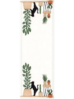 Berry Store 40X140CM Runner Dokuma Leke Tutmaz Premium Tay Tüyü Kumaş Masa Örtüsü Kaktüslü RNR444