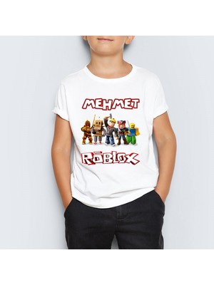 Morinna Roblox Baskılı Çocuk T-Shirt Mr-08 Kısa Kol Erkek Çocuk Günlük Pamuk-Polyester 4 - 5 Yaş