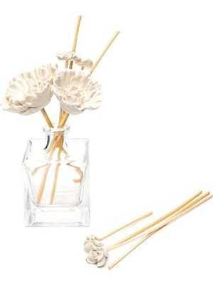 Berry Store Beyaz Büyük Karışık Çiçek Taşlı 10'lu Doğal Bambu Kamış Seti