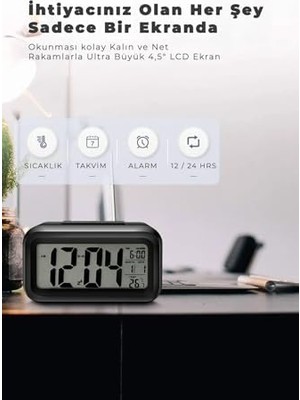 Berry Store Fotoselli Işık Sensörlü Termometreli Alarmlı Dijital Masa Saati (Siyah)