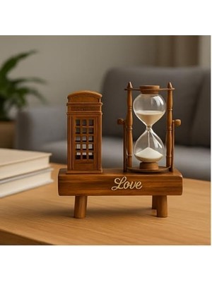 Nisar Store Telefon Kulübesi ve Kum Saati Dekoru – Ahşap Tabanlı Retro Masaüstü Aksesuar, Paris Temalı Ev ve Ofis Süsü, Yazılı Dekoratif Obje
