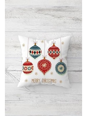 Berry Store Pelangi Yılbaşı Topları Yeni Yıl Süs Çift Taraflı Gizli Fermuarlı Yastık Kılıfı Kırlent Koltuk Yastık Kılıfı, Beyaz 45 x 45