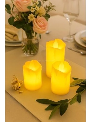 Nisar Store 3’lü Farklı Boylarda LED Mum Işık Dekoratif Elektronik Mum Seti Kokusu Olmayan Enerji Tasarruflu Gece Lambası Ev Dekorasyonu Için