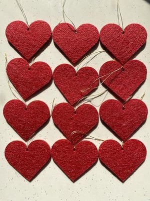 Nisar Store Mini Tasarım Atölyem Kırmızı Kalp Keçe Yılbaşı Ağacı Süs Seti 12 Li Set Kırmızı