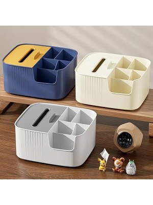 Berry Store Makyaj ve Kozmetik Düzenleme Kutusu Organizer Kutusu Banyo Yüz Serumu Masa Düzenleyici Saklama 5+1 Bölmeli Peçetelikli Modern Tasarım Makyaj ve Masa Toplama Kutusu (Krem)