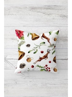 Nisar Store Pelangi Yılbaşı Temalı Çift Tarafı Baskılı Gizli Fermuarlı Yastık Kılıfı Kırlent Koltuk Yastık Kılıfı, Beyaz-Kahve-Gold 45 x 45