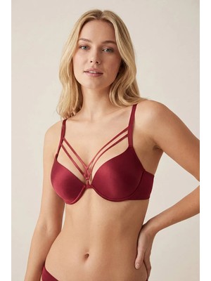 NBB Bordo Göğsü İp Detaylı Sütyen