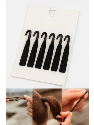 Berry Store Plastik Kancalı Lastik Saç Tokası Seti, Kadın Toka, Toka Organizer, Toka, Kız Çocuk Toka, Kadife Toka 6'lı Set Siyah