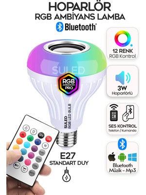 Suled Hoparlörlü Bluetooth Led Ampül RGB Ambiyans Aydınlatmalı IOS ve Android Uyumlu Led Işık