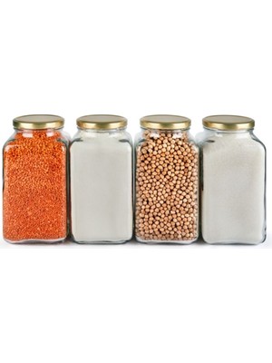 Sarkap 4'lü 3000 ml Kapaklı Köşeli Cam Kavanoz - Gold Kapak