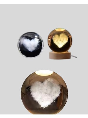 Romantik Kalpli Kristal Cam Küre Usb’li Işıklı Dekoratif Obje