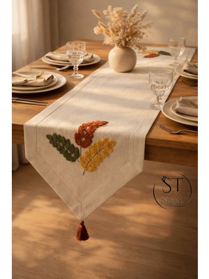 Shopyteks %100 Pamuk Keten Başak Bohem Punch Nakışlı Masa Runner – 30X140 cm Zarif ve Doğal Sofra Dekorasyonu