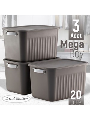 Trend Maison Dekoratif Saklama Kutusu, Çok Amaçlı Düzenleyici, Banyo Mutfak Organizer, Kapaklı Kutu, Gri 3'lü 20 Lt