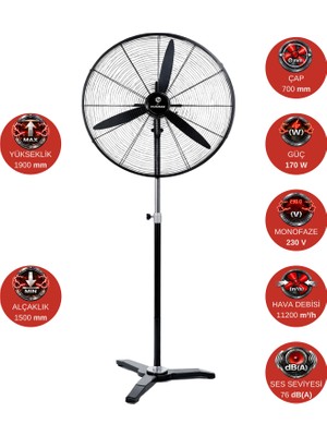Dündar SV 65 65 cm (26'') 220/230 volt Monofaze Ayaklı Sanayi Tipi Fan Vantilatör