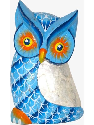 Ahşap Dekoratif Baykuş Mavi 27CM Albızıa Wood