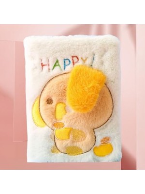 Berry Store Pelüş Kapaklı Defter – Ekru Sevimli Figürlü B6 Yumuşak Pelüş Günlük, 80 Sayfa Şirin Not Defteri, Çocuklar Için Pelüş Kapaklı Günlük Defter