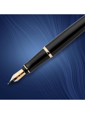 Nisar Store Expert Lake Siyah Altın Tasarımlı Dolma Kalem, Orta Kalınlıkta Uç, Mavi Mürekkep (S0951660)