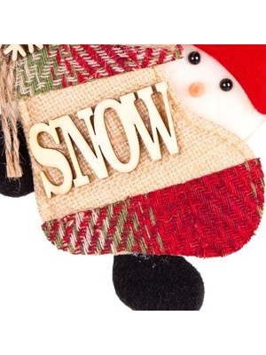 Berry Store Yılbaşı Süsü Kardan Adam Çorap Figürlü Kırmızı 16X17 Cm.