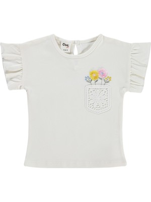 Civil Baby Çiçek Cep 6-18 Ay Tişört - Ekru