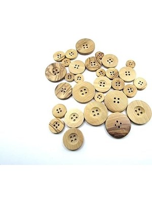 Berry Store Tahta Dikme, 4 Delik Yazı Model, Doğal Ahşap, Zeytin AĞACI,100 Adet 15MM-24L