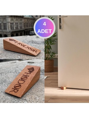 Royal Hediyelik 4 Adet Ahşap, Hodor Yazılı Kaydırmaz Keçeli Kapı Stoperi, Kapı Takozu, Durdurucu
