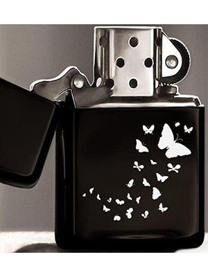 Berry Store Bk Kelebekler Tasarımlı Siyah Benzinli Metal Çakmak