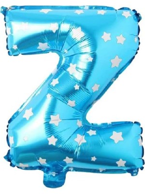 Berry Store Z Harfi 16 Inç Mavi Yıldızlı Renk Folyo Balon 36 cm (Mavi)