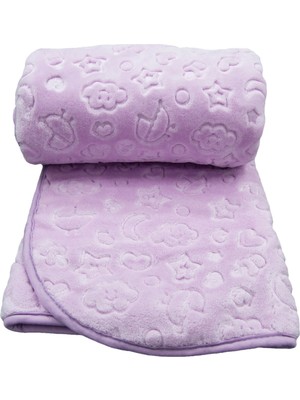 Özdilek Lila Embos Peluş Bebek Battaniyesi Nakış Detaylı 100 x 120 cm Yumuşak Doku